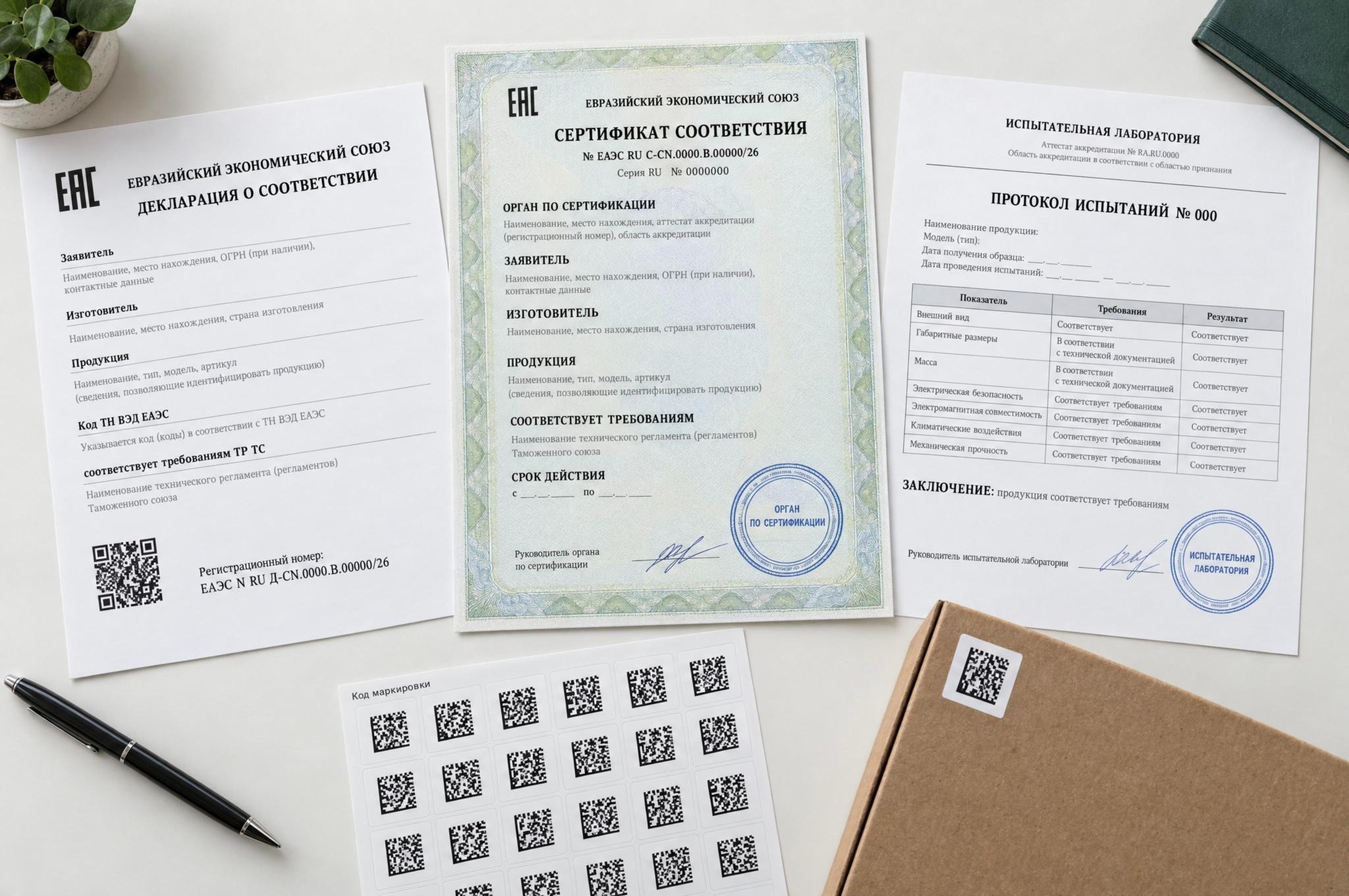 Декларация и сертификат соответствия ЕАЭС, протокол испытаний и коды маркировки
